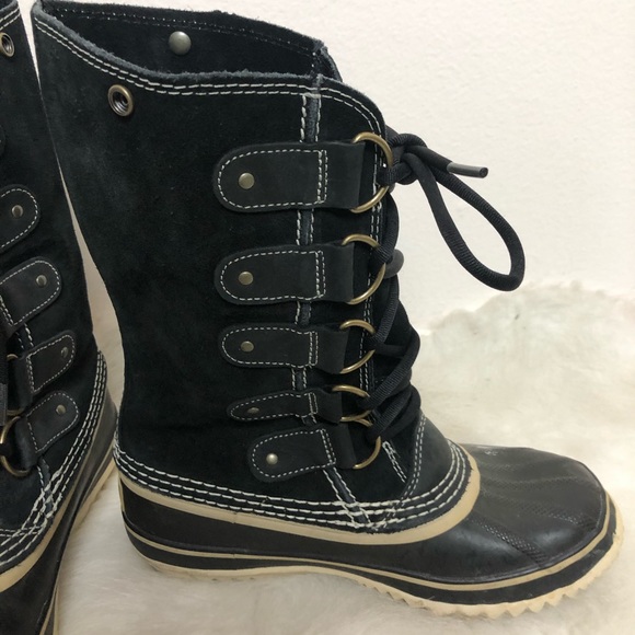 Sorel Joan Of Arctic Black Quarry Lace Up Moto Boots - Picture 10 of 15
